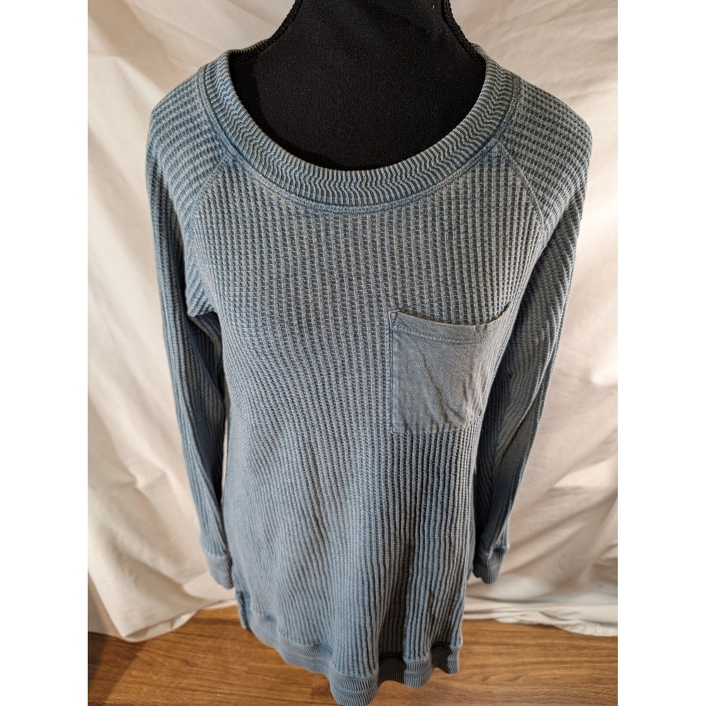 Soft Surroundings Waffle Knit Top Women's M Blue Long Sleeve Tunic